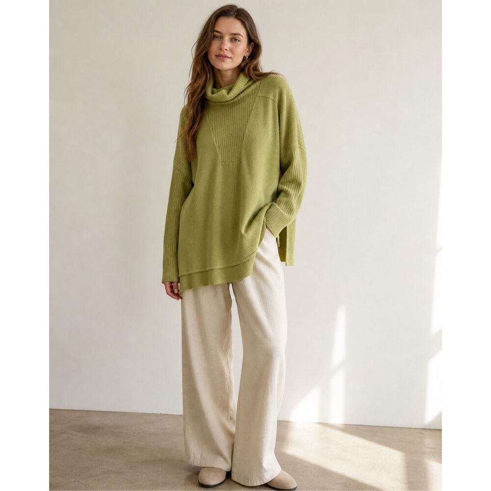 Daily Practice Anthropologie Green Sweater Tunic Cowl Neck XL Women